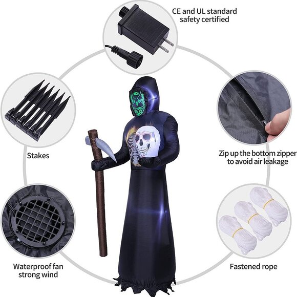 9FT Halloween Inflatables Decoration Grim Reaper with LED Lights - Picture 3 of 6